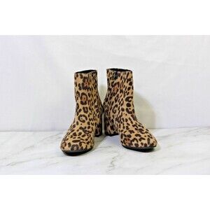 Time And Tru Bootie Animal Print Zip Up Block Heel Round Toe Women's Shoe Sz 10